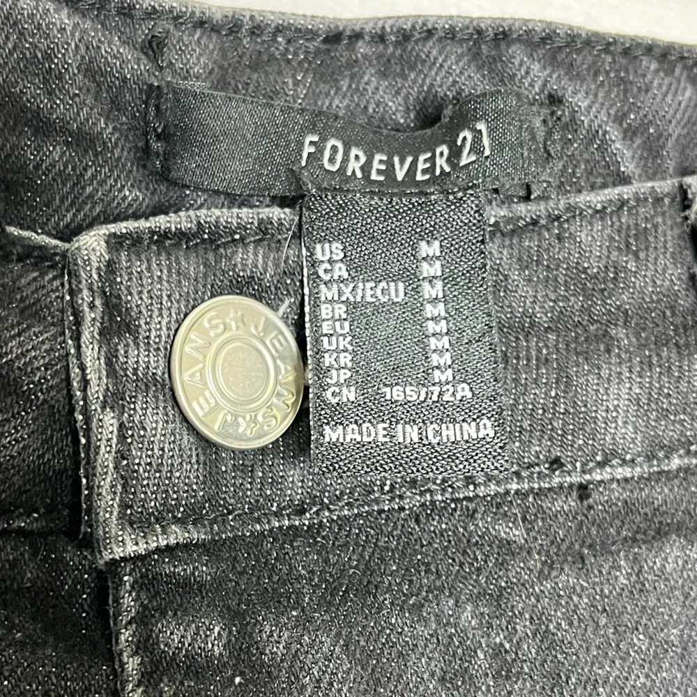 Forever 21 Women”s Black Denim Moto Mini Skirt Sz M Zip Pocket Y2K Whimsigoth